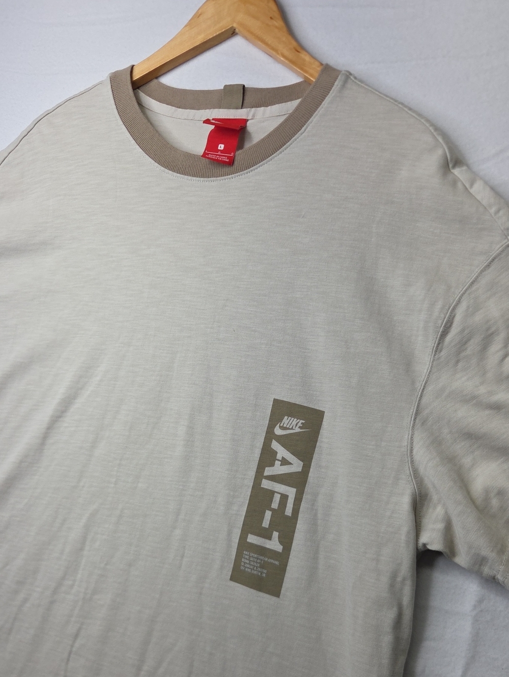 Nike Men’s AF-1 Oversized Short Sleeve Tee in Beige with Tan Collar